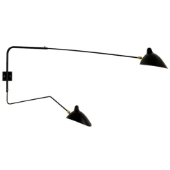 Serge Mouille Appliques>Applique 2 bras droits pivotants dont 1 courbe Noire