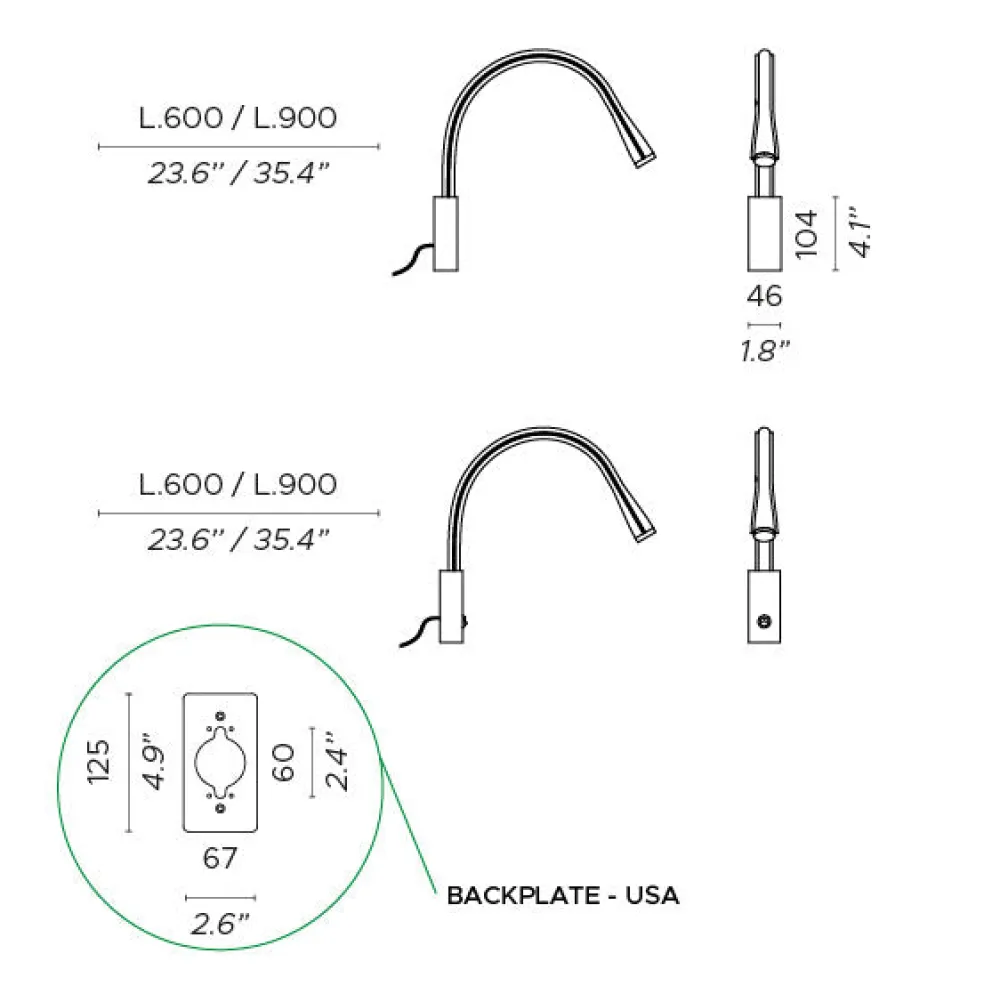 Contardi Liseuses|Appliques>Flexiled 60cm Cuir base Nickel sans interrupteur Appliques LED