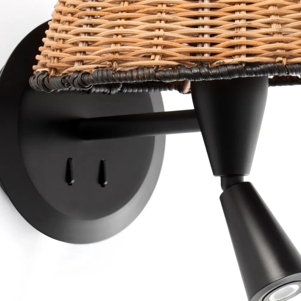 Faro Appliques>Sumba avec lecteur LED Appliques Noir, Rotin