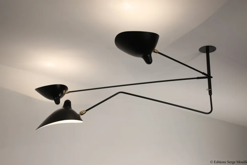 Serge Mouille Plafonniers|Suspensions>Suspension 2 bras fixes 1 bras courbe Noir